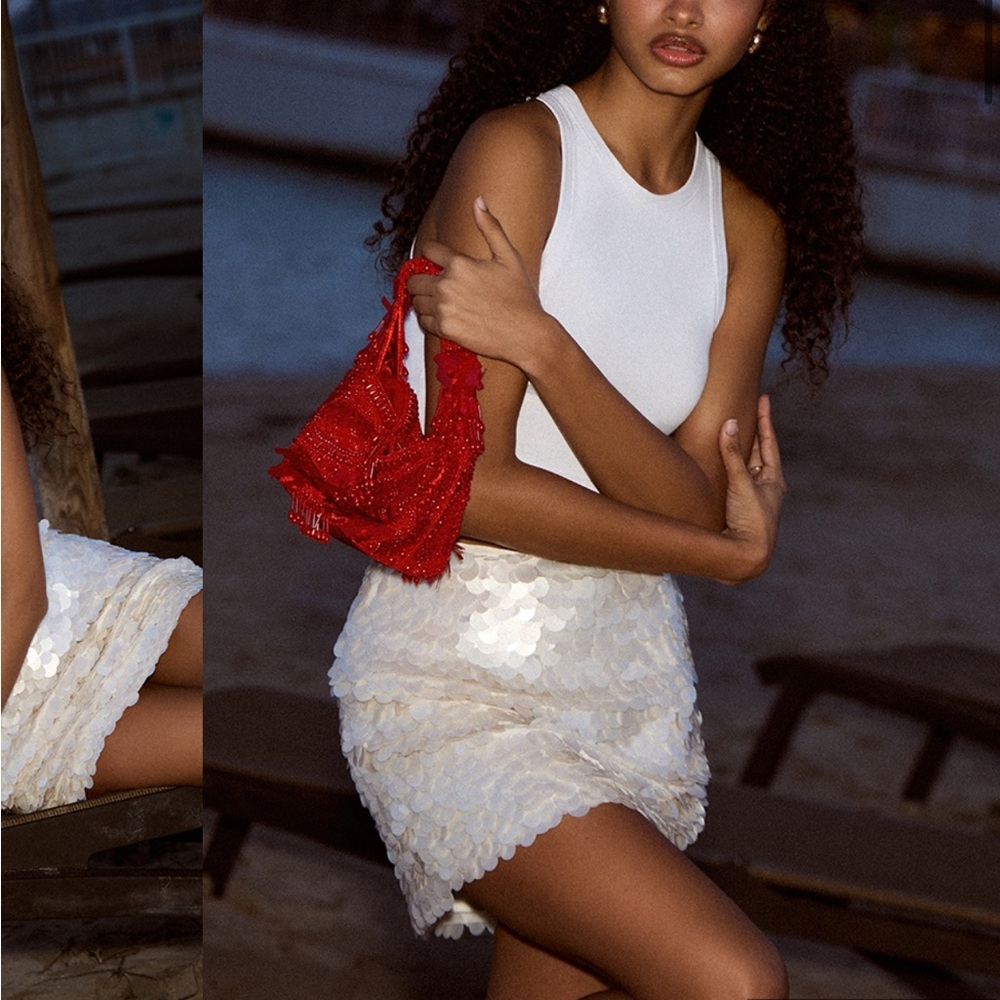 PrettyLittleThing White Sequin Mini Skirt